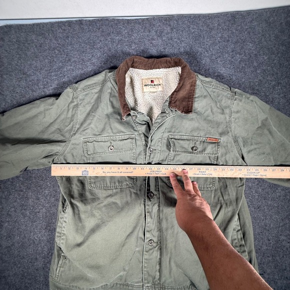 WOOLRICH Sherpa Lined Canvas Field Jacket Mens XXL Green Corduroy Collar - Picture 7 of 9